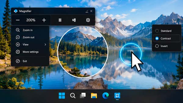 Windows 11 con el nuevo tema de contraste de la Lupa y mejoras del indicador del ratón