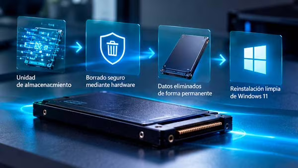 Windows 11 utilizando el borrado seguro del SSD antes de reinstalar el sistema