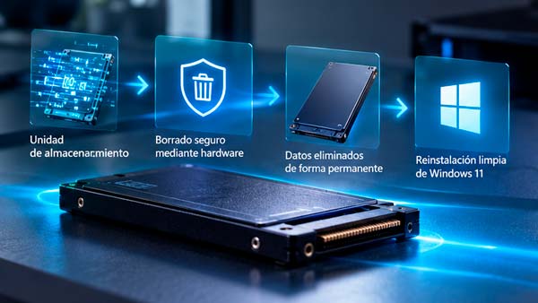 Windows 11 utilizando el borrado seguro del SSD antes de reinstalar el sistema