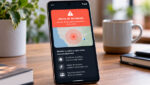 Teléfono Android mostrando una alerta de terremoto con información de la zona detectada