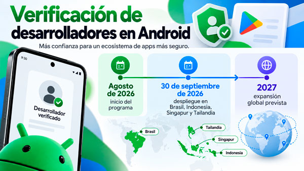 Brasil, Indonesia, Singapur y Tailandia estrenan la verificación de desarrolladores Android