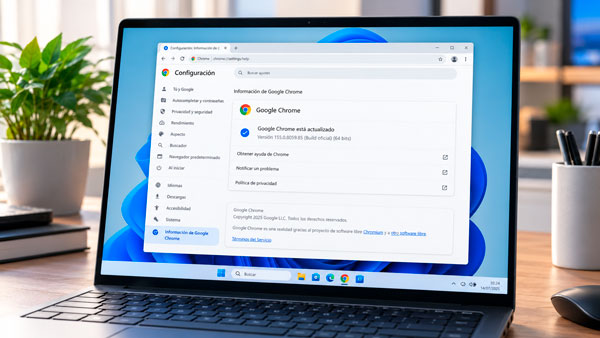 Google Chrome 155 mostrando la página de versión tras una actualización de seguridad