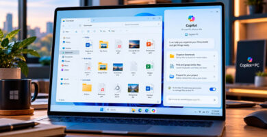 Copilot en Windows 11 mostrando organización de archivos y acciones en el PC