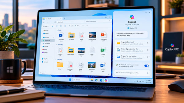 Copilot en Windows 11 mostrando organización de archivos y acciones en el PC