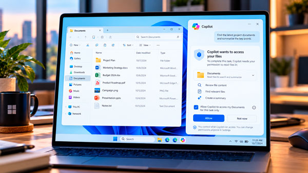 Copilot en Windows 11 mostrando permisos del usuario para acceder a archivos y realizar tareas