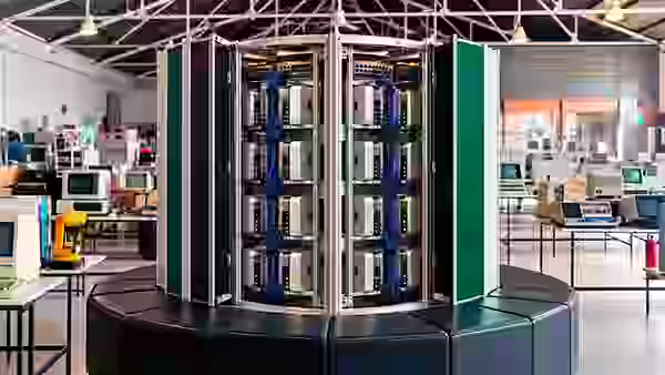 Interior de la réplica del Cray-1 con 30 Mac mini instalados como nodos de un clúster