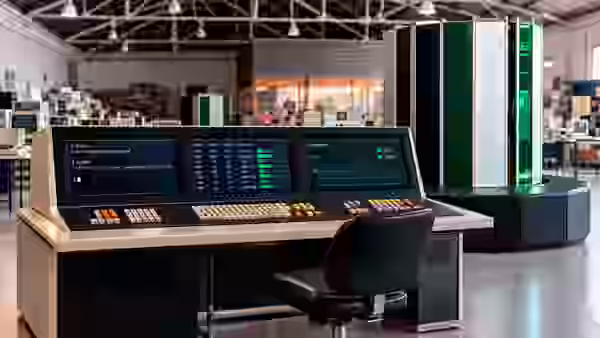 Terminal de control de estilo retro utilizado para gestionar el clúster de la réplica del Cray-1