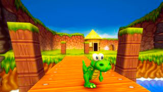 Croc explorando uno de los escenarios tridimensionales de Croc 2 Kingdom of the Gobbos