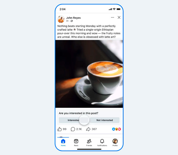 Interfaz oficial de Facebook Your Algorithm mostrando cómo el usuario puede explicar sus intereses en lenguaje natural