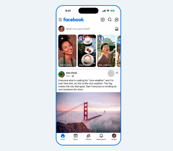 Interfaz oficial de Facebook mostrando el acceso a Your Algorithm desde el menú de los tres puntos