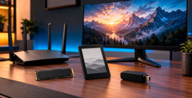 Selección de tecnología para la Fiesta de Ofertas Prime 2026 con SSD, router, monitor y dispositivos Amazon