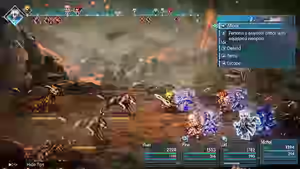 Combate por turnos de Final Fantasy Resonance con personajes y habilidades especiales