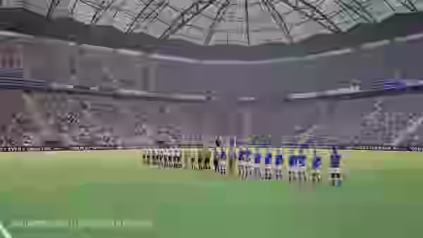 Partido de fútbol en Football Manager 27 con mejoras visuales