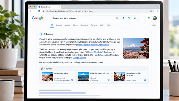 Google Search mostrando una respuesta con IA y enlaces visibles a páginas web