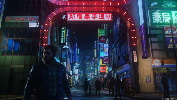 Escenario de Shinjuku en Marvel's Wolverine mostrando QSSR en PS5