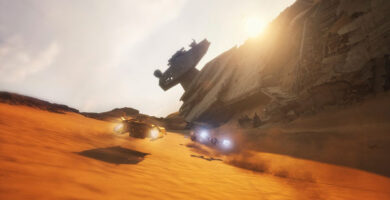 Vehículos compitiendo en Jakku en Star Wars Galactic Racer
