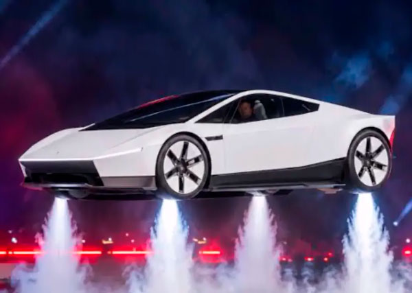 Tesla Roadster Rocket utilizando propulsores de gas frío para elevarse y realizar maniobras en el aire