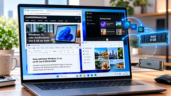 Windows 11 en un PC con 8 GB de RAM manteniendo más datos activos en memoria