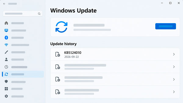 Historial de Windows Update mostrando la actualización KB5124010 en Windows 11