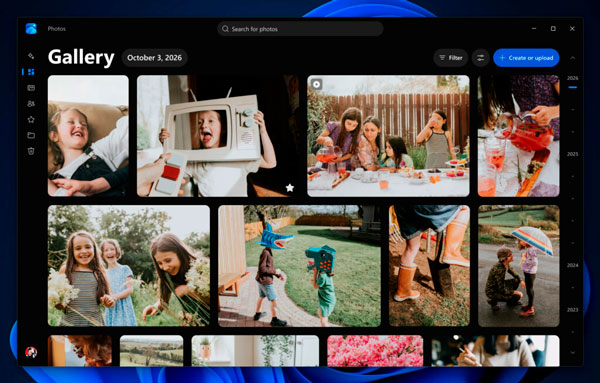Captura oficial de la nueva aplicación Fotos de Windows 11 mostrando la galería de imágenes