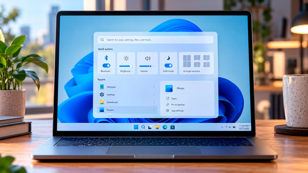 Nuevo buscador de Windows 11 con acciones directas para Bluetooth, brillo, volumen y ventanas