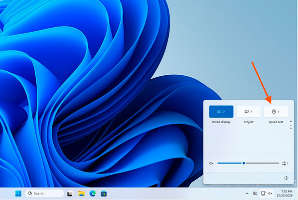 Prueba de velocidad de Internet integrada en el panel de ajustes rápidos de Windows 11